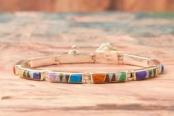 Calvin Begay Fire and Ice Opal Sterling Silver Native American Bracelet